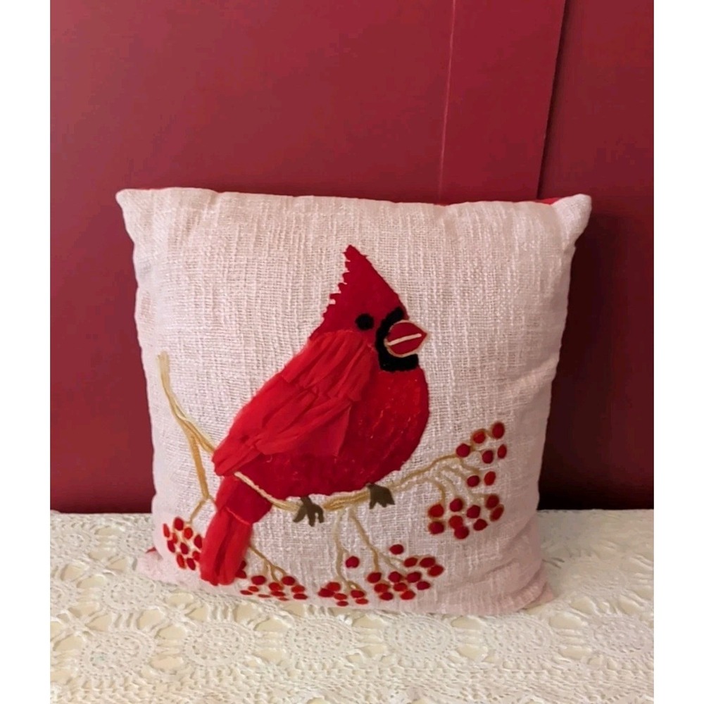 Cardinal Throw Accent Pillow Decor Red Bird‎ 17"
